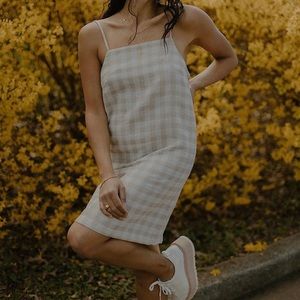 Plaid Spegetti Strap Linen Dress